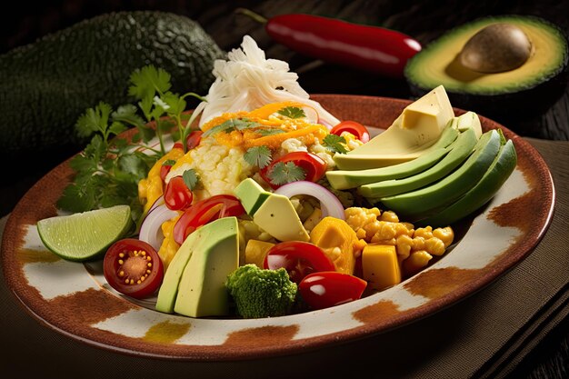 Cuisine colombienne à son meilleur Plat Picada avec légumes frais et avocat