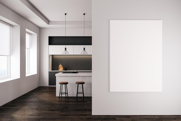Cuisine contemporaine avec bannière vide