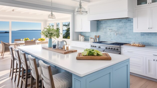 Cuisine côtière venteuse avec une vue imprenable sur la mer Elegance au bord de la plage