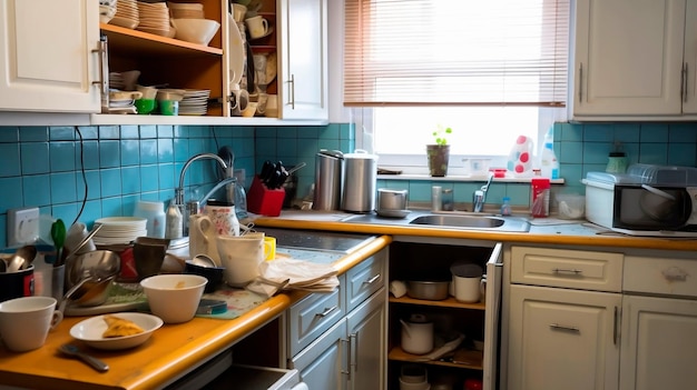 Photo une cuisine en désordre.