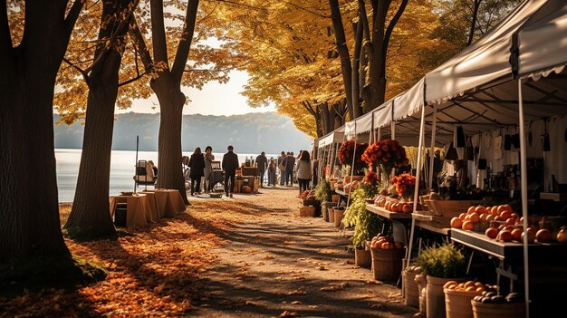 Photo cuisine du marché d'halloween avec feuilles d'érable d'automne