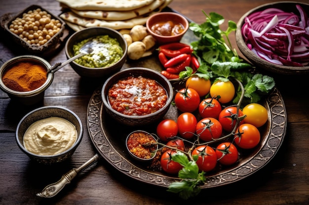 Cuisine du Moyen-Orient table de cuisine photographie culinaire professionnelle générée par IA