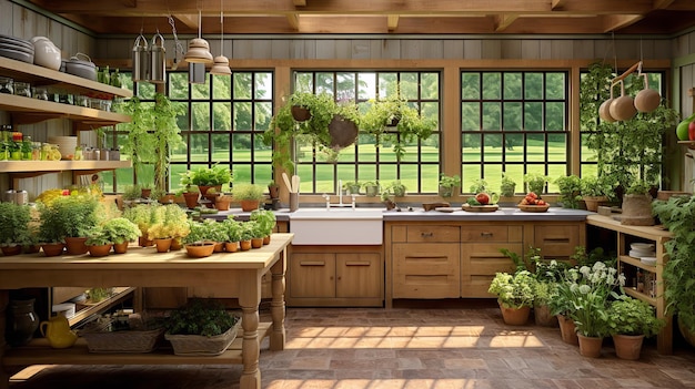 Cuisine durable de la ferme à la table avec jardin d'herbes intérieures