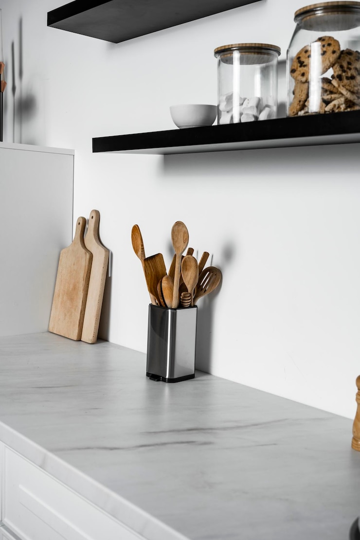 Photo cuisine élégante arrière-plan de la cuisine cuisine avec appareils de cuisine