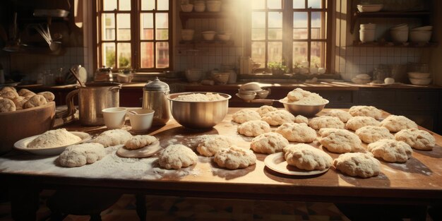 Photo une cuisine festive pâtes et biscuits en abondance