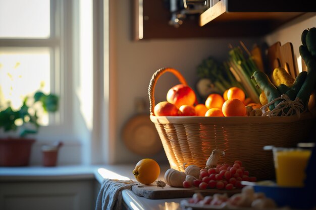 Cuisine française atmosphérique avec un intérieur charmant et confortable dans la lumière du matin intime nostalgique élégant parisien Generative AI