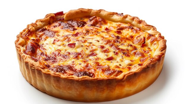 Cuisine française Quiche Lorraine avec espace de copie et isolé sur fond blanc ar 169 ID d'emploi b24fee68470b45c49ba6b554c5c509d1