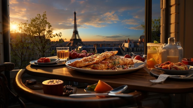 Cuisine françaiseOmelette française sur fond parisien