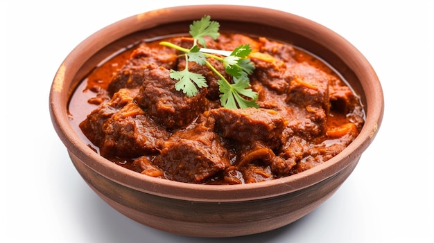 une cuisine indienne Rogan Josh avec isolé sur fond blanc