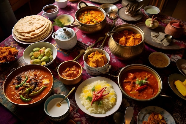 Photo cuisine indienne traditionnelle sur table en bois