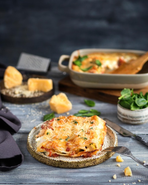 Cuisine italienne Cannelloni aux épinards et ricotta Lasagne au parmesan à la sauce tomate