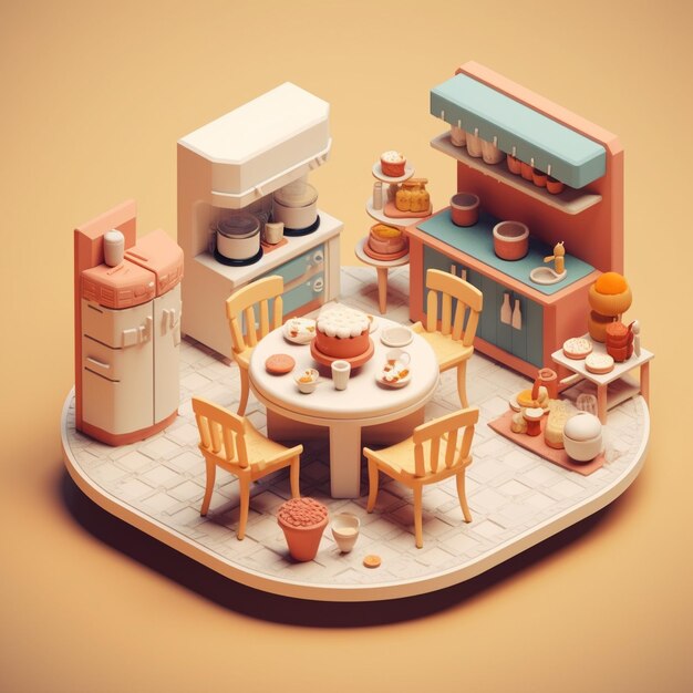 Photo une cuisine de jouets avec une cuisine de jeux et une table avec des chaises et un poêle