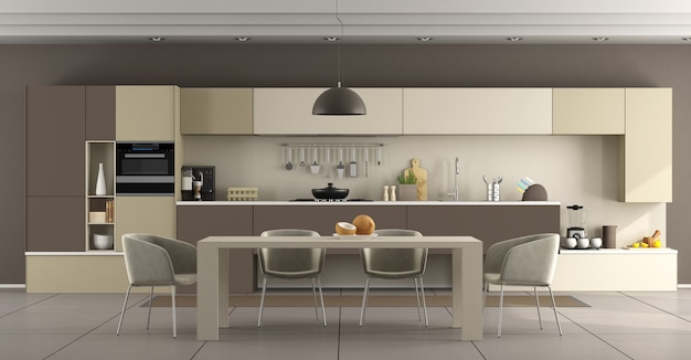 Cuisine moderne beige et marron