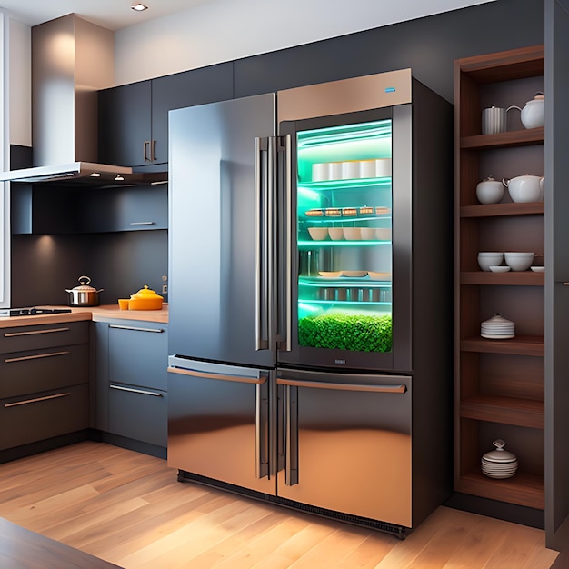 Cuisine moderne avec réfrigérateur avec écran