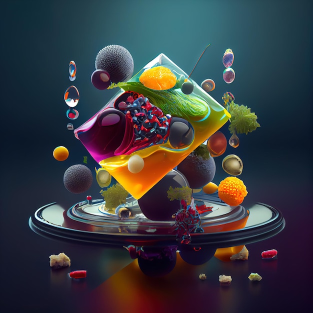 Cuisine moléculaire abstraite illustration 3d AI générative