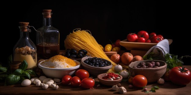 Photo cuisine nationale italienne légumes pâtes photo de haute qualité ai générative