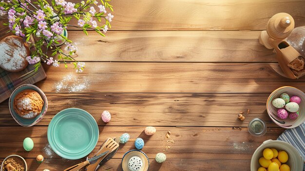 Cuisine de Pâques confortable avec activités de cuisson et table