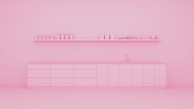 Cuisine rose avec mobilier intégré