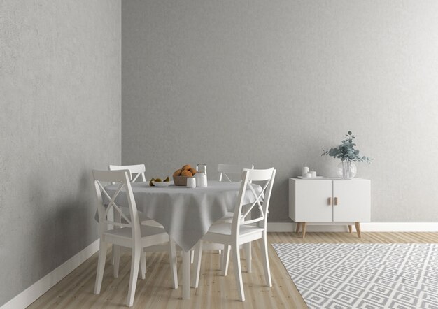 Cuisine scandinave avec mur blanc