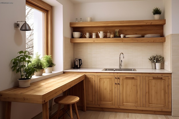 Cuisine simple avec décor en bois