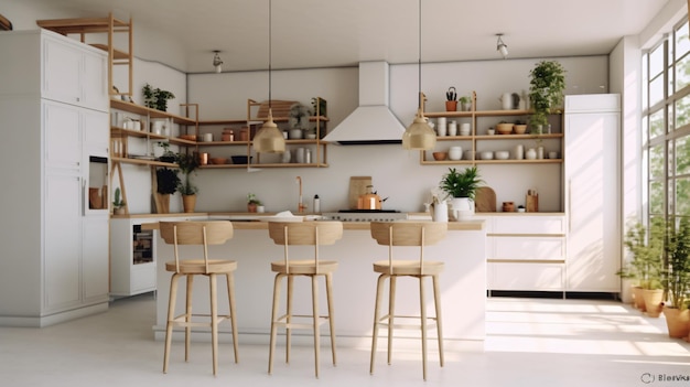 Une cuisine de soirée imprégnée de chaleur et de confort sur un fond blanc immaculé