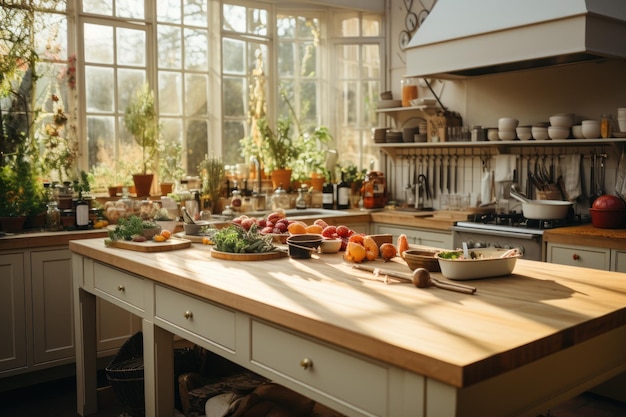 Cuisine avec table, heure de la lumière du matin Générer avec Ai