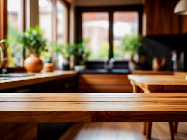 une cuisine avec une table et des plantes sur la table