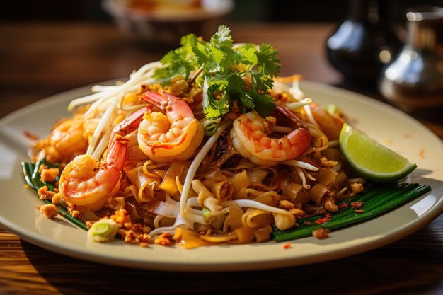 Cuisine thaïlandaise Nouilles sautées aux crevettes en pad thai Generative AI