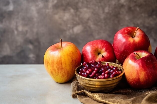 Cuisine traditionnelle du nouvel an juif, fête de tradition ou de religion Rosh hashanah avec espace de copie