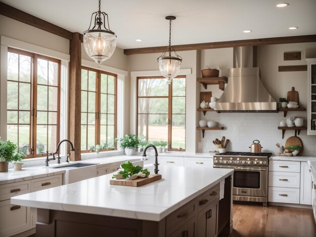 Photo une cuisine traditionnelle d'élégance intemporelle dans une belle nouvelle maison de luxe