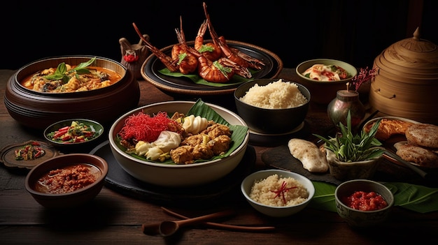 Cuisine traditionnelle indonésienne sur table en bois