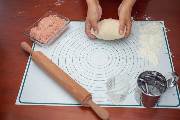 Cuisiner des boulettes maison. Raviolis à la viande hachée.