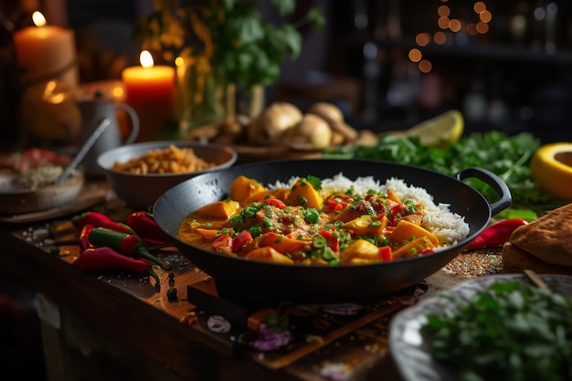 Photo cuisiner du curry végétalien avec des ingrédients frais