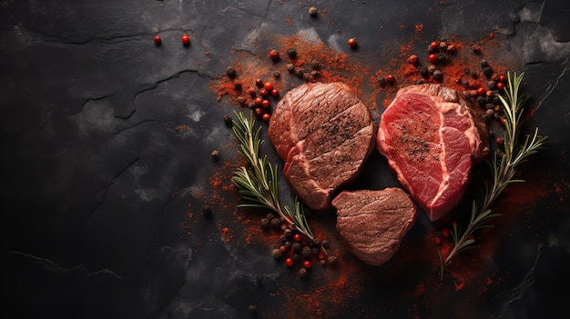 Cuisiner des steaks en forme de cœur sur un fond de pierres de l'espace délicieux IA générative