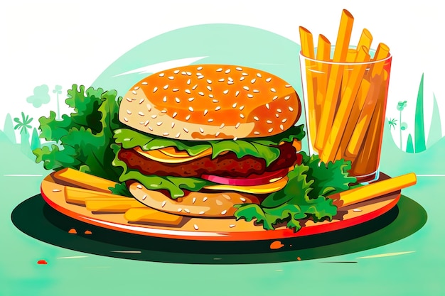 cuisines de hamburgers dessinées à la main illustration de fond générative ai