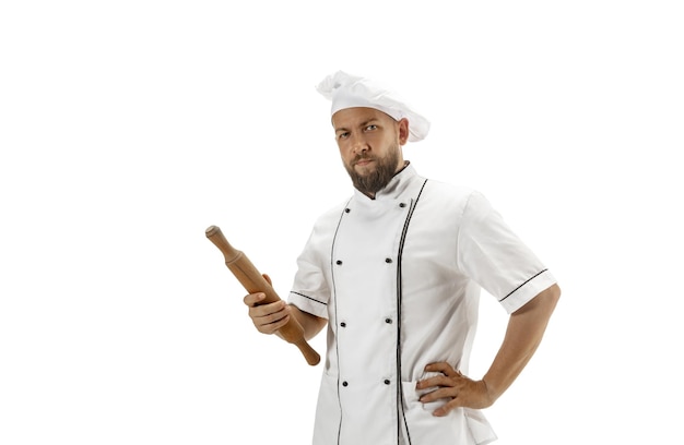 Cuisinier, chef, boulanger en uniforme isolé sur blanc, gourmet.