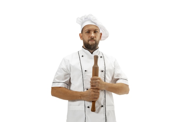 Cuisinier, Chef, Boulanger En Uniforme Isolé Sur Fond Blanc, Gourmet.