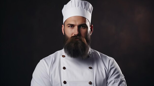 Cuisinier sérieux en toque uniforme blanche Portrait d'un chef cuisinier sérieux