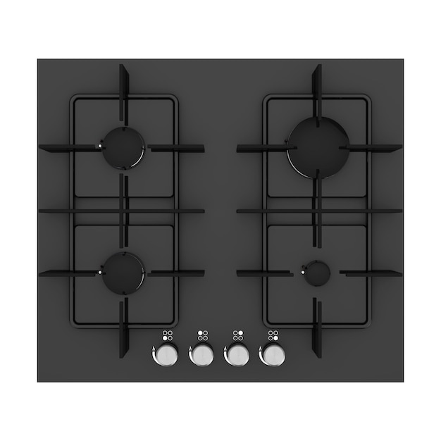 Cuisinière à gaz de cuisine moderne noire rendu 3d