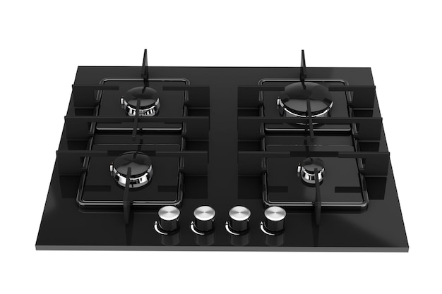 Cuisinière à gaz de cuisine moderne noire rendu 3d