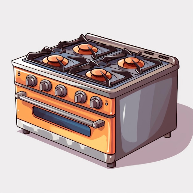 Cuisinière à gaz illustration de dessin animé 2d sur fond blanc haut