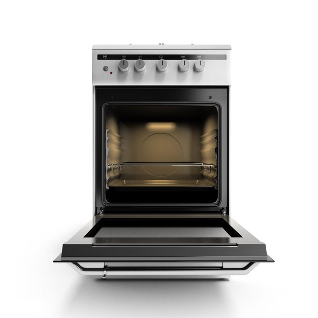 cuisinière à gaz ouverte rendu 3d isolé sur fond blanc