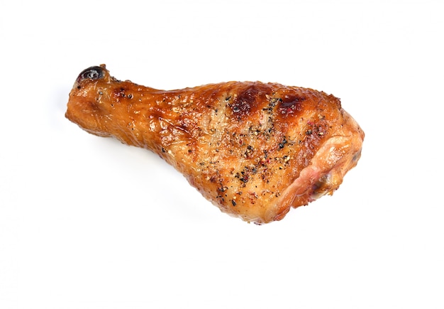 Cuisse de poulet rôti barbecue grill isolé sur fond blanc