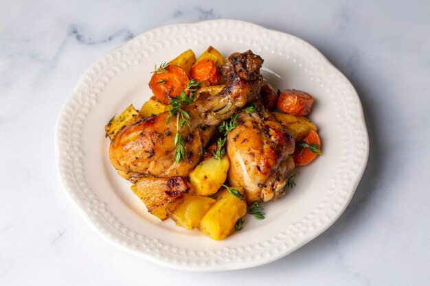 Les cuisses de poulet au four et les pommes de terre frites sont délicieuses.