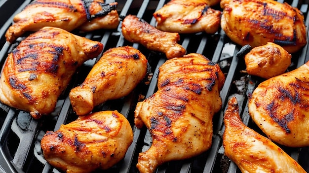 Cuisses de poulet grillées sur le gril enflammé