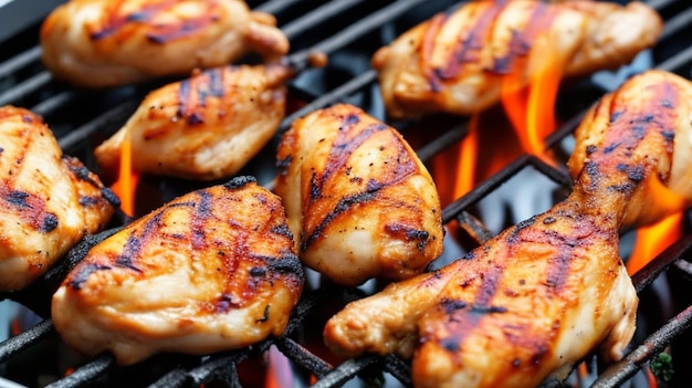 Photo cuisses de poulet grillées sur le gril enflammé