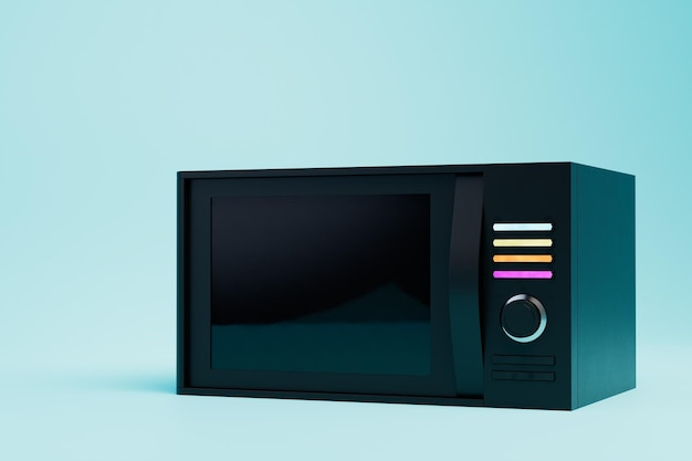 Cuisson au micro-ondes un four à micro-ondes noir sur fond bleu rendu 3D