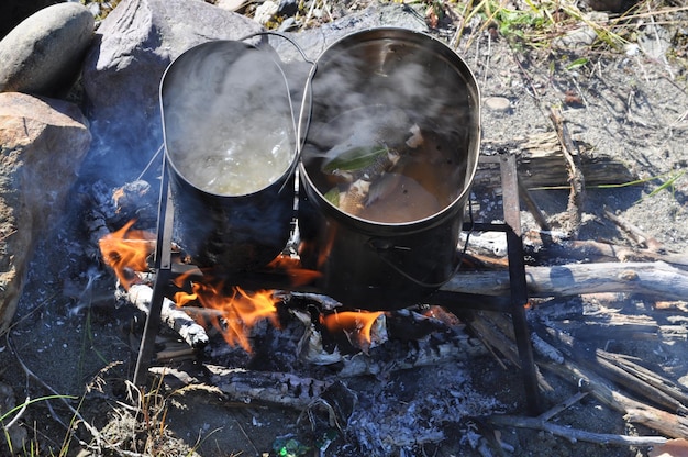 Cuisson du poisson sur le feu