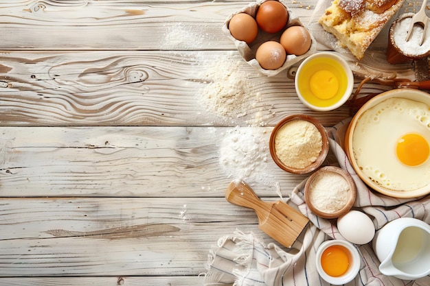 Cuisson de gâteau de cuisine rustique avec des ingrédients de recette de pâte