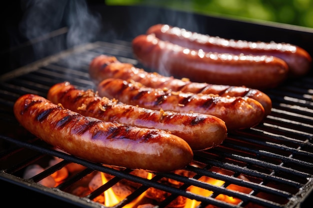 Cuisson des saucisses et des hot-dogs sur un gril à gaz à l'extérieur